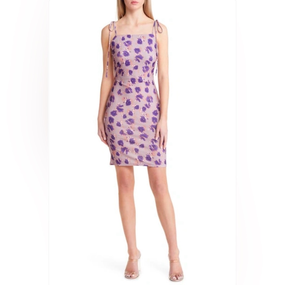 Open Edit Tie Shoulder Minidress In Purple And Pink Ash Blur Floral Size M NWOT